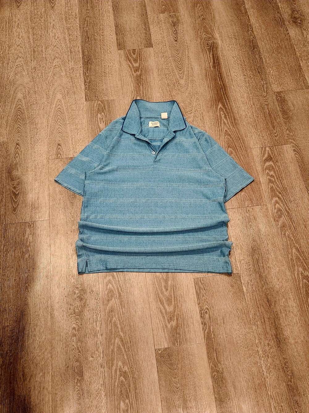Hudson River Heritage Classics Blue Striped Short Sleeve Knit Polo Shirt Size M